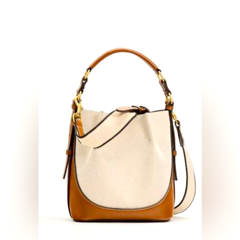 ZARA TOPSTITCH CANVAS BUCKET BAG